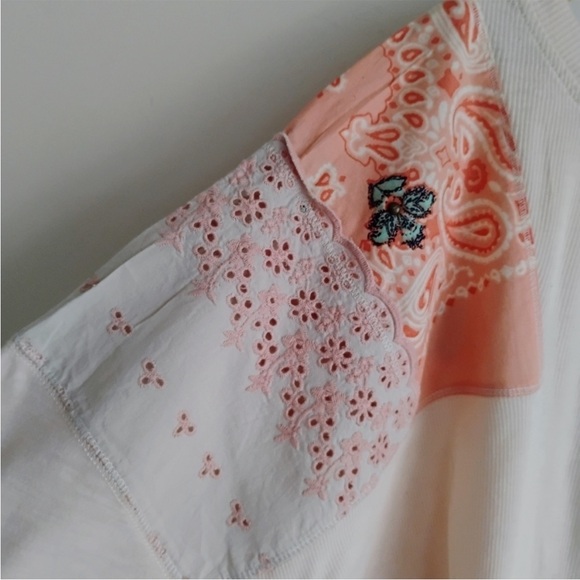 Free People We The Free Feelin It Patchwork Pink Top Boho Cottage Peasant Eyelet - Picture 2 of 8